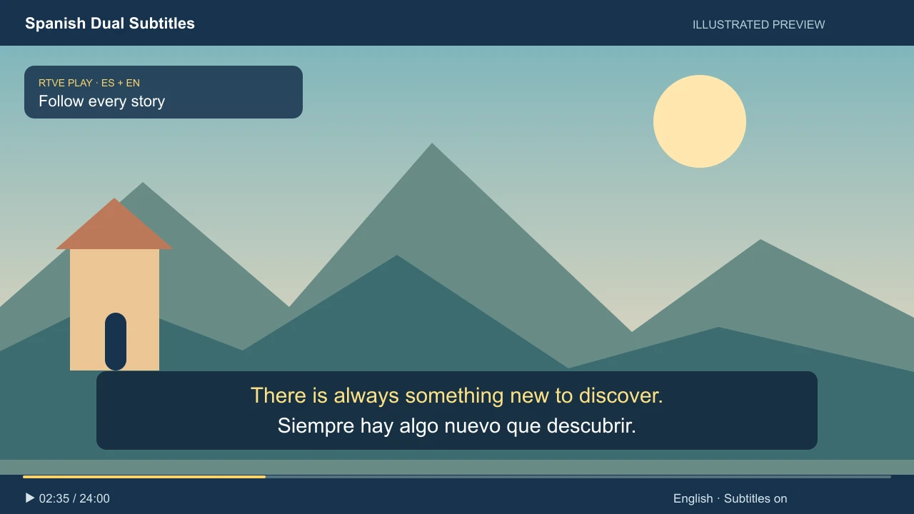 Illustrated preview: RTVE Play video with bilingual subtitles